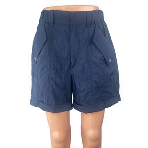 Cinq a Sept Navy Blue Cuffed Hem High Rise Wide Leg Utility Cargo Shorts Size S